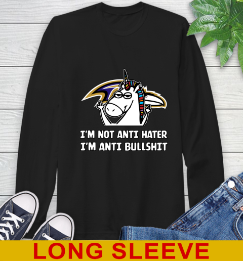 Baltimore Ravens NFL Football Unicorn I'm Not Anti Hater I'm Anti Bullshit Long Sleeve T-Shirt 2