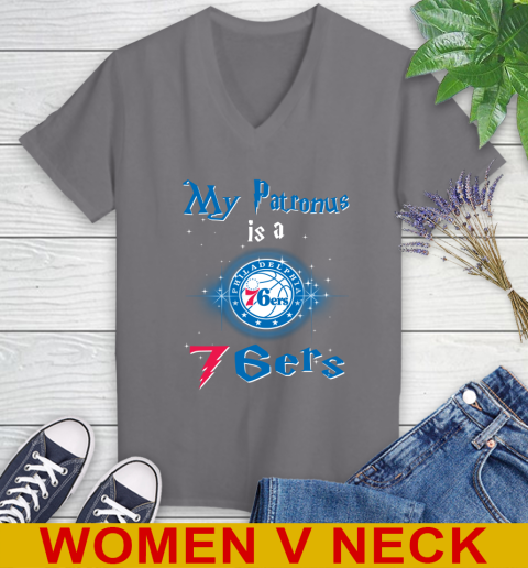 NBA Basketball Harry Potter My Patronus Is A Philadelphia 76ers Women's V-Neck T-Shirt 11