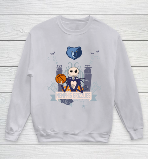 NBA Memphis Grizzlies Basketball Jack Skellington Halloween Youth Sweatshirt 3