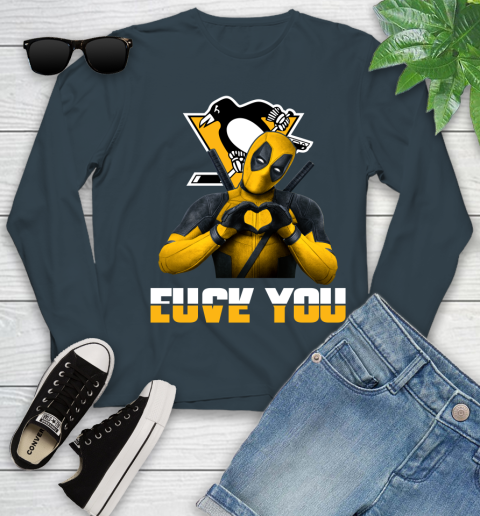 NHL Pittsburgh Penguins Deadpool Love You Fuck You Hockey Sports Youth Long Sleeve 9