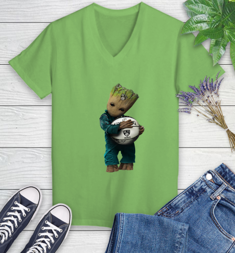 NBA Groot Guardians Of The Galaxy Basketball Sports Brooklyn Nets Women's V-Neck T-Shirt 11