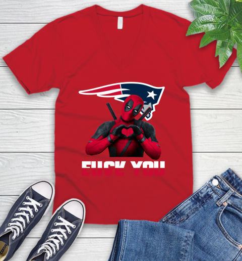 NHL New England Patriots Deadpool Love You Fuck You Football Sports V-Neck T-Shirt 6