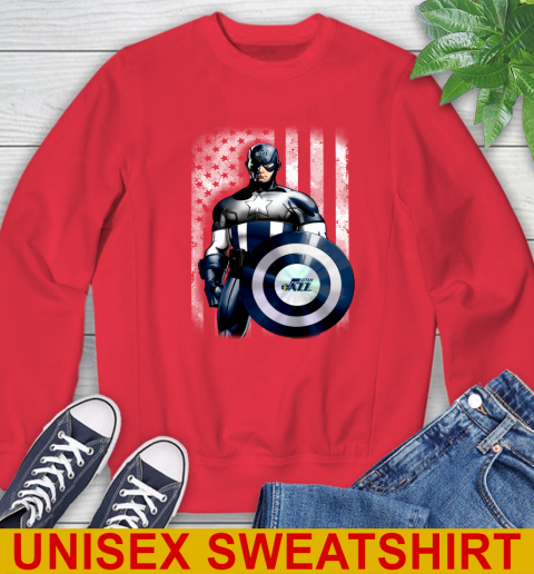 Utah Jazz NBA Basketball Captain America Marvel Avengers American Flag Shirt Sweatshirt 12