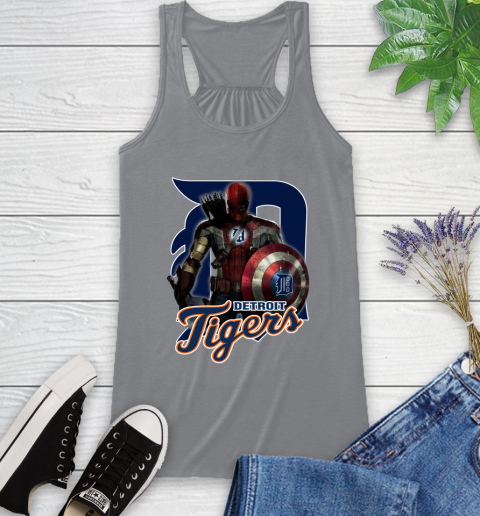 MLB Captain America Thor Spider Man Hawkeye Avengers Endgame Baseball Detroit Tigers Racerback Tank 5