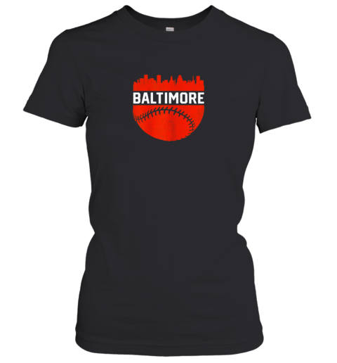 Vintage Downtown Baltimore Maryland Skyline Baseball Women's T-Shirt