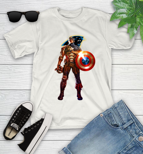 NFL Captain America Marvel Avengers Endgame Football Sports Carolina Panthers Youth T-Shirt