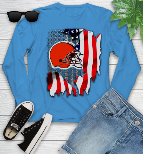 Cleveland Browns NFL Football American Flag Youth Long Sleeve 8