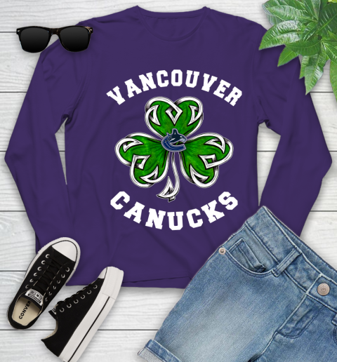 NHL Vancouver Canucks Three Leaf Clover St Patrick's Day Hockey Sports Youth Long Sleeve 4