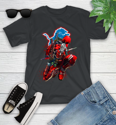 NFL Deadpool Marvel Comics Sports Football Detroit Lions Youth T-Shirt 2