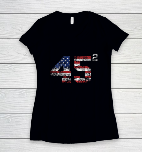 Trump 45 Shirt  45 Squared Trump 2020 Second Term USA Vintage Women's V-Neck T-Shirt