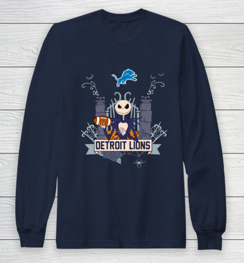 NFL Detroit Lions Football Jack Skellington Halloween Long Sleeve T-Shirt 2