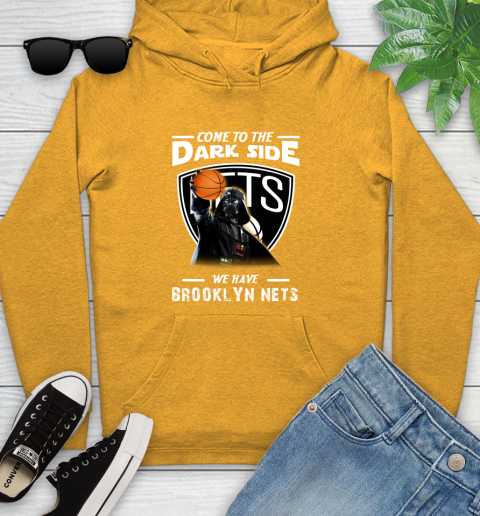 NBA Come To The Dark Side We Have Brooklyn Nets Star Wars Darth Vader Basketball Youth Hoodie 2