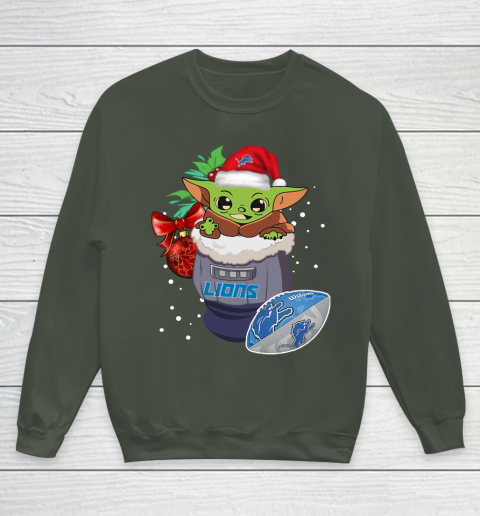 Detroit Lions Christmas Baby Yoda Star Wars Funny Happy NFL Youth Sweatshirt 10
