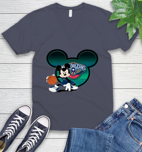 NBA New Orleans Pelicans Mickey Mouse Disney Basketball V-Neck T-Shirt 9