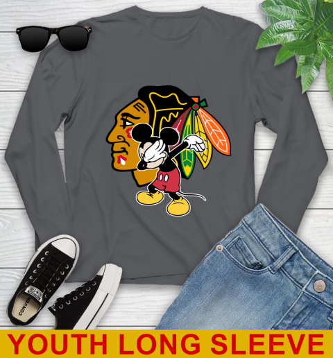 Chicago Blackhawks NHL Hockey Dabbing Mickey Disney Sports Youth Long Sleeve 9