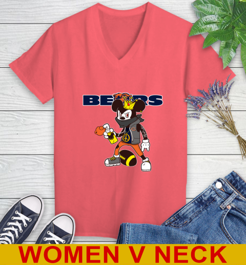 Chicago Bears NFL Football Mickey Peace Sign Sports Women's V-Neck T-Shirt 7