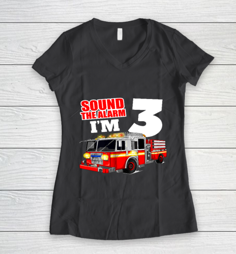 Kids Fire Truck 3rd Birthday T Shirt Boy Firefighter 3 Years Old Women's V-Neck T-Shirt 6