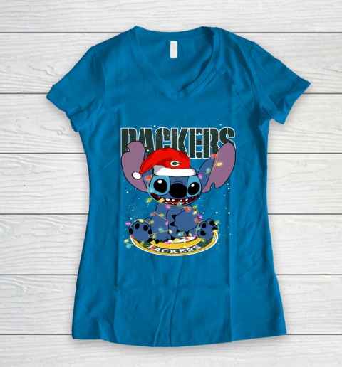 Green Bay Packers NFL Football noel stitch Christmas Women's V-Neck T-Shirt 4