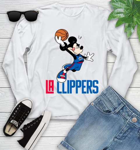 NBA Basketball LA Clippers Cheerful Mickey Mouse Shirt Youth Long Sleeve 2