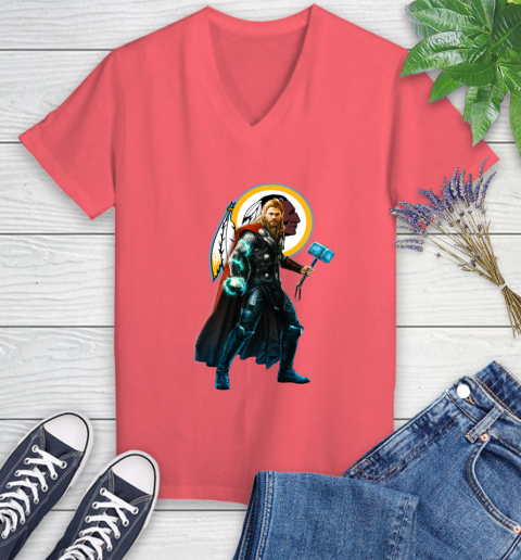 NFL Thor Avengers Endgame Football Washington Redskins Women's V-Neck T-Shirt 6
