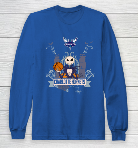 NBA Charlotte Hornets Basketball Jack Skellington Halloween Long Sleeve T-Shirt 6