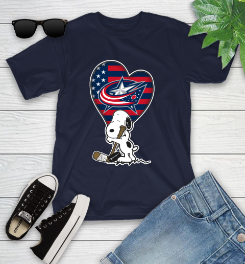 Columbus Blue Jackets NHL Hockey The Peanuts Movie Adorable Snoopy Youth T-Shirt 3