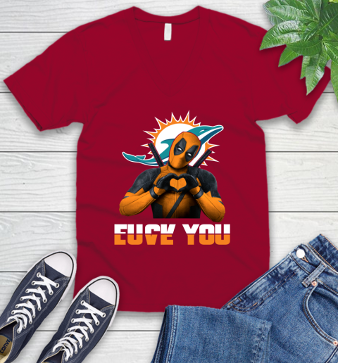 NHL Miami Dolphins Deadpool Love You Fuck You Football Sports V-Neck T-Shirt 7