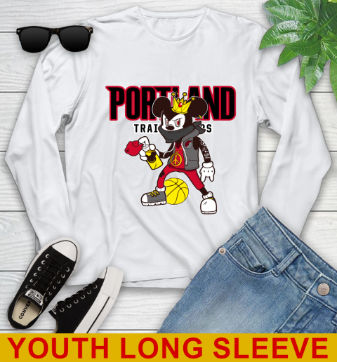 Portland Trail Blazers NBA Basketball Mickey Peace Sign Sports Youth Long Sleeve
