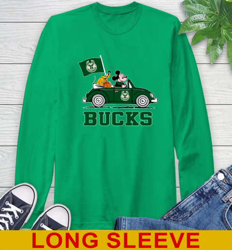 NBA Basketball Milwaukee Bucks Pluto Mickey Driving Disney Shirt Long Sleeve T-Shirt 7