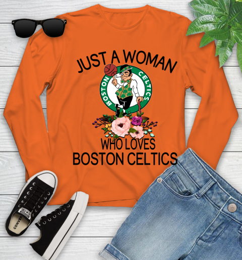 NBA Just A Woman Who Loves Boston Celtics Basketball Sports Youth Long Sleeve 2