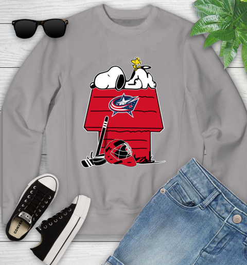 Columbus Blue Jackets NHL Hockey Snoopy Woodstock The Peanuts Movie Youth Sweatshirt 4