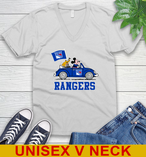 NHL Hockey New York Rangers Pluto Mickey Driving Disney Shirt V-Neck T-Shirt
