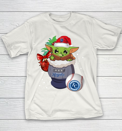 Kansas City Royals Christmas Baby Yoda Star Wars Funny Happy MLB Youth T-Shirt 3
