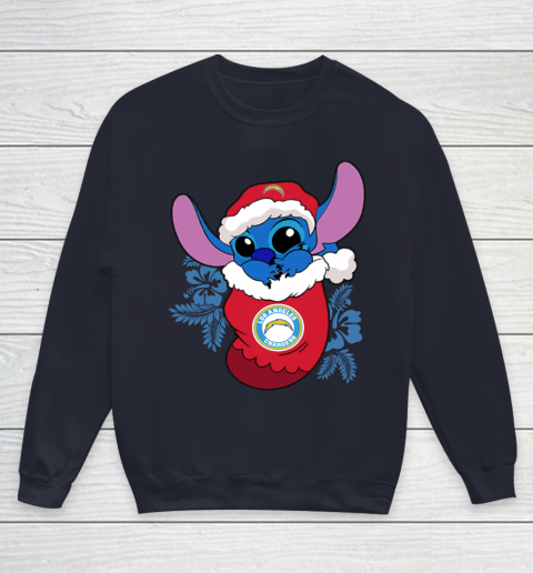Los Angeles Chargers Christmas Stitch In The Sock Funny Disney NFL Youth Sweatshirt 3