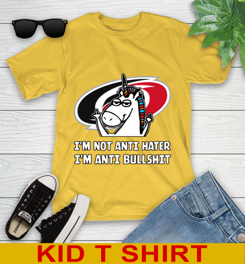 Carolina Hurricanes NHL Hockey Unicorn I'm Not Anti Hater I'm Anti Bullshit Youth T-Shirt 8
