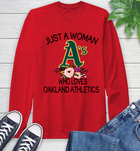 MLB Just A Woman Who Loves Oakland Athletics Baseball Sports Long Sleeve T-Shirt 9