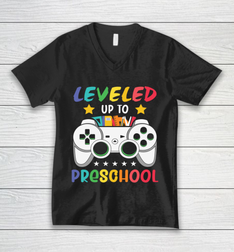 Back To School Shirt Leveled up to PreSchool V-Neck T-Shirt