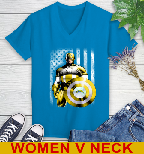 Los Angeles Chargers NFL Football Captain America Marvel Avengers American Flag Shirt Women's V-Neck T-Shirt 7