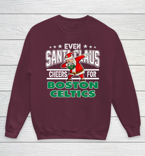 Boston Celtics Even Santa Claus Cheers For Christmas NBA Youth Sweatshirt 4