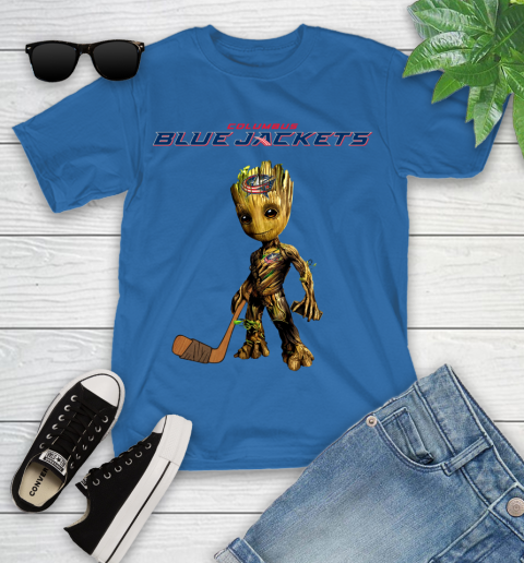 Columbus Blue Jackets NHL Hockey Groot Marvel Guardians Of The Galaxy Youth T-Shirt 9