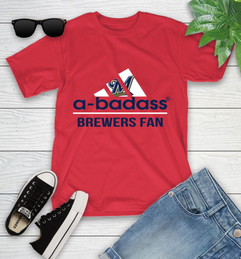 MLB A Badass Milwaukee Brewers Fan Adidas Baseball Sports Youth T-Shirt 13