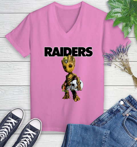 Oakland Raiders NFL Football Groot Marvel Guardians Of The Galaxy Women's V-Neck T-Shirt 14