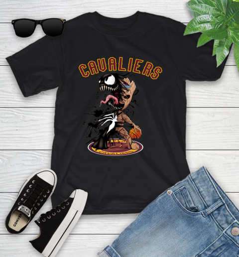NBA Cleveland Cavaliers Basketball Venom Groot Guardians Of The Galaxy Youth T-Shirt - Image 3
