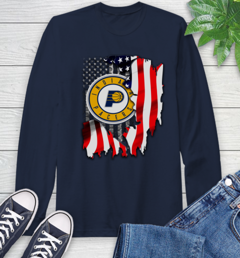Indiana Pacers NBA Basketball American Flag Long Sleeve T-Shirt 3