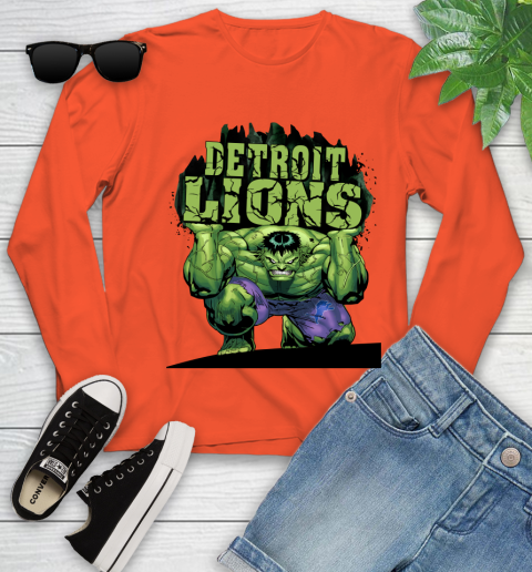 Detroit Lions NFL Football Incredible Hulk Marvel Avengers Sports Youth Long Sleeve 4