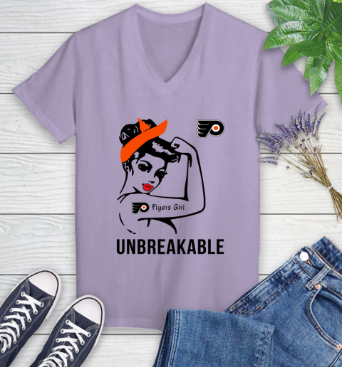 NHL Philadelphia Flyers Girl Unbreakable Hockey Sports Women's V-Neck T-Shirt 9