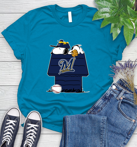 MLB Milwaukee Brewers Snoopy Woodstock The Peanuts Movie Baseball T Shirt Women's T-Shirt 7