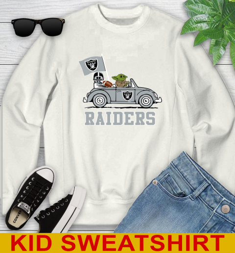 NFL Football Oakland Raiders Darth Vader Baby Yoda Driving Star Wars Shirt Youth Sweatshirt