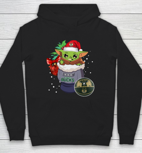 Milwaukee Bucks Christmas Baby Yoda Star Wars Funny Happy NBA Hoodie 2
