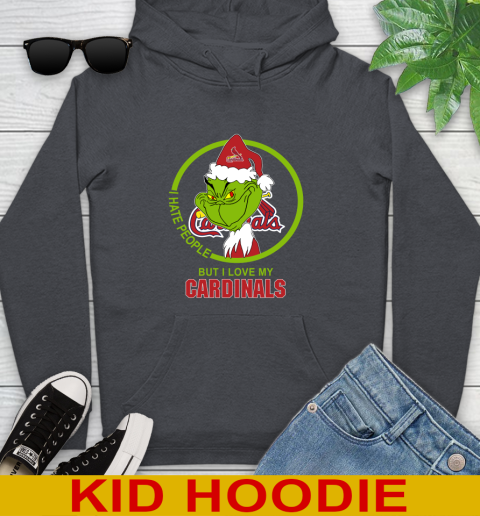 St.Louis Cardinals MLB Christmas Grinch I Hate People But I Love My Favorite Baseball Team Youth Hoodie 9